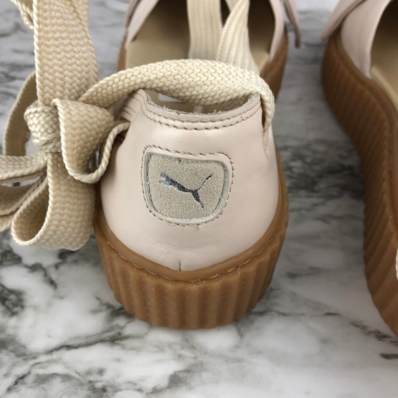 NEW Puma Cream Fenty Bandana Leather Laced Bow Flats Shoes - Picture 6 of 8